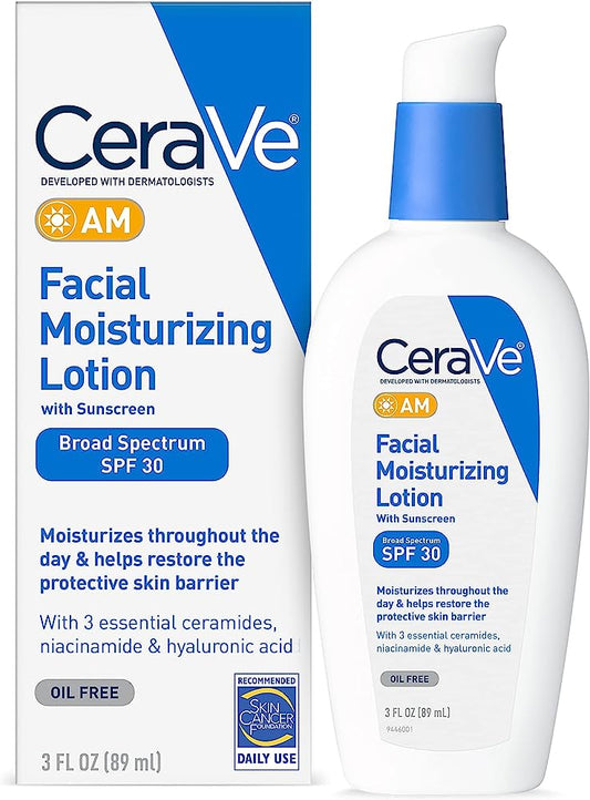 CeraVe Facial Moisturizing Lotion AM SPF 30, 3 oz, Daily Face Moisturizer with SPF, Packaging May Vary