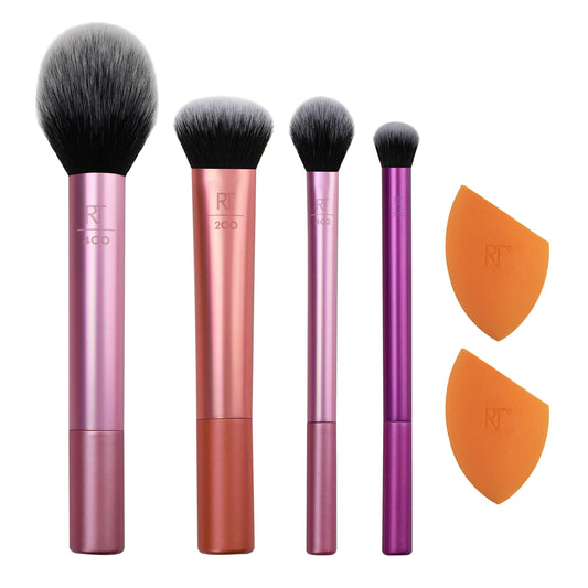 Makeup Brush Set with 2 Sponge Blenders for Eyeshadow, Foundation, Blush, and Concealer, 6 Piece Makeup Brush Set
