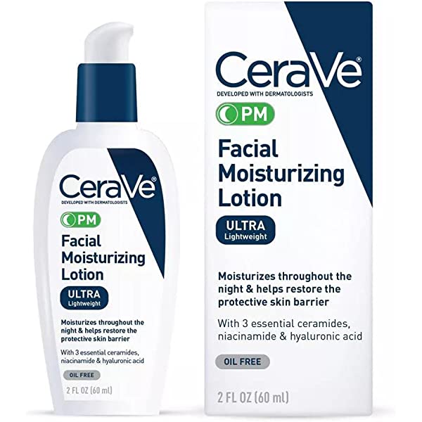 CeraVe / Facial lotion, Moisturizing, PM, Ultra lightweight, Oil free, 2 fl.oz (60 ml)